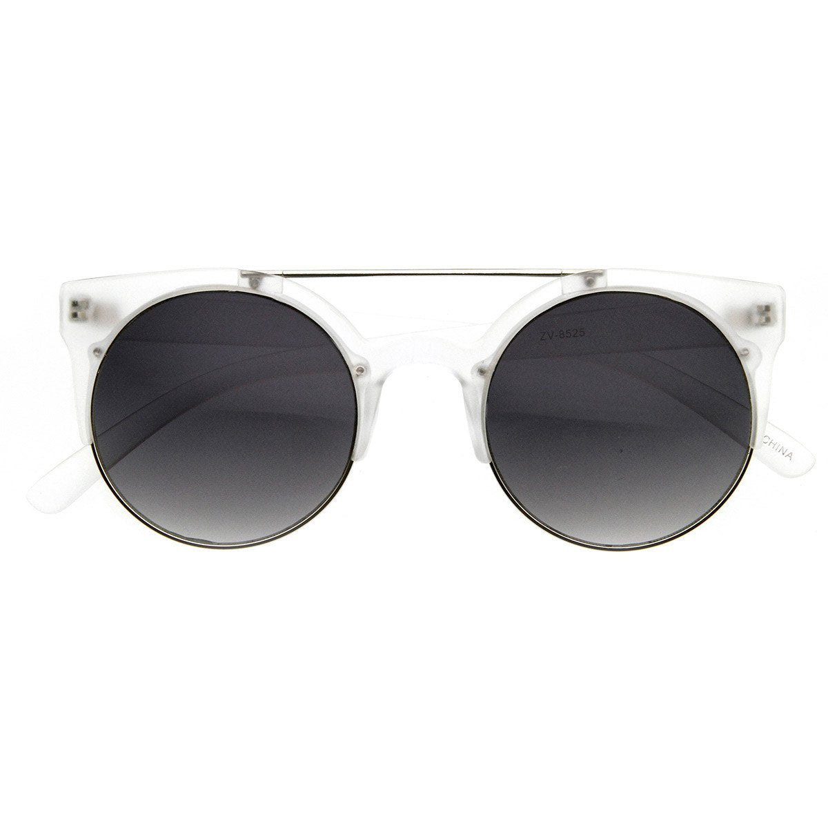 Retro Circle Cat Eye Super Half Frame Flat Bar Sunglasses