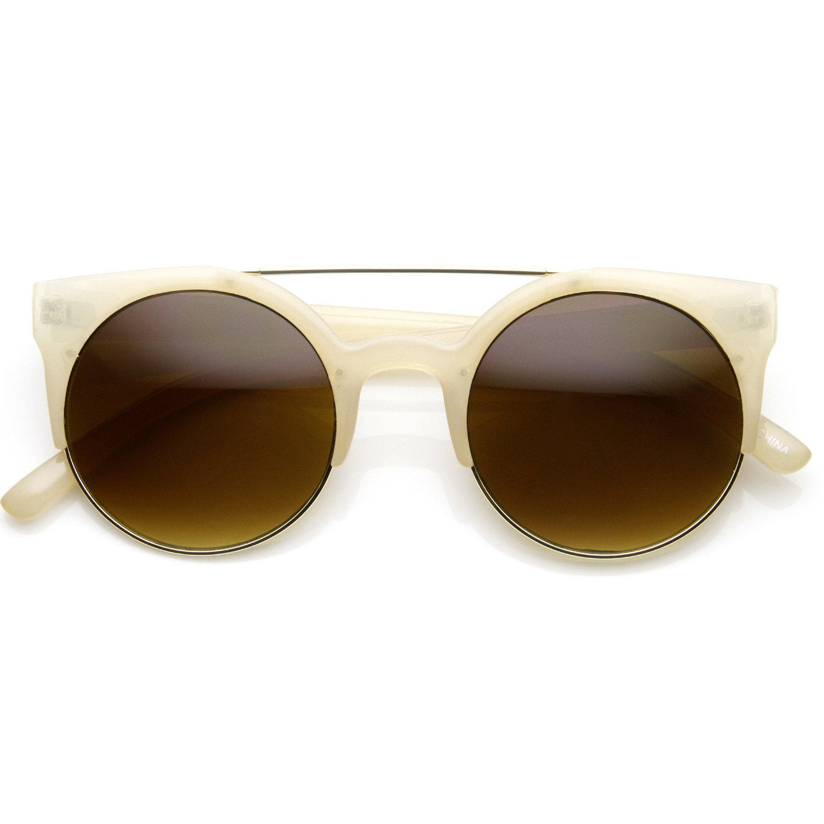 Retro Circle Cat Eye Super Half Frame Flat Bar Sunglasses