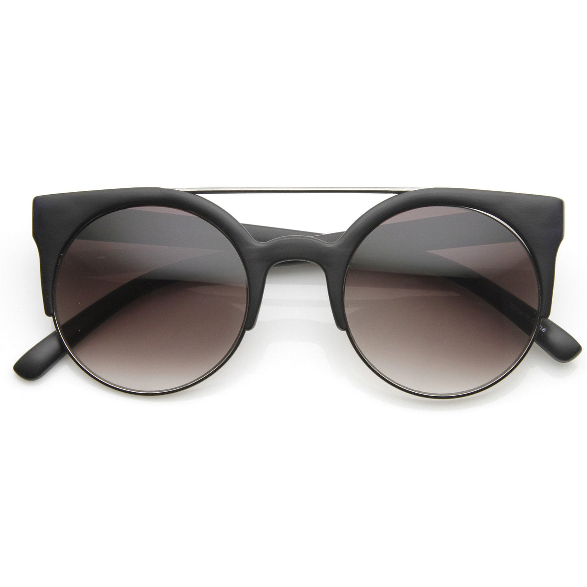 Retro Circle Cat Eye Super Half Frame Flat Bar Sunglasses
