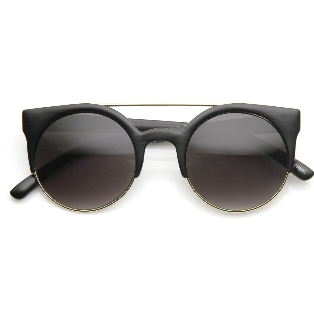 Retro Circle Cat Eye Super Half Frame Flat Bar Sunglasses