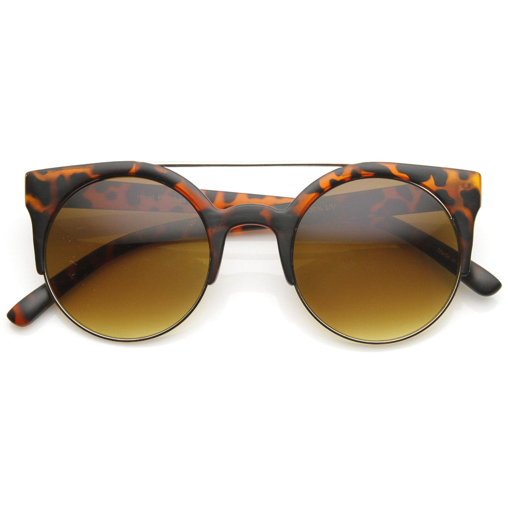 Retro Circle Cat Eye Super Half Frame Flat Bar Sunglasses