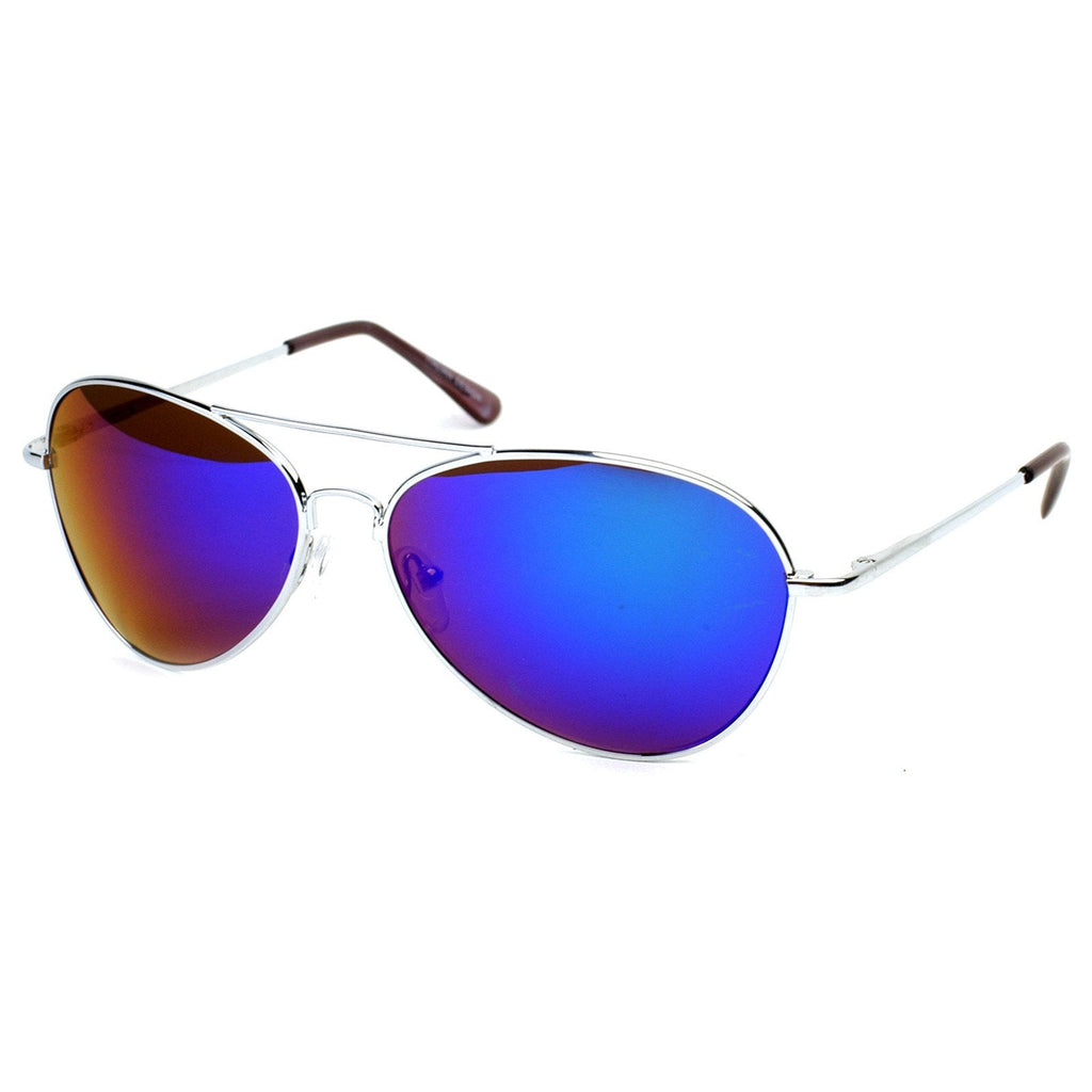 Retro Flash Mirrored Lens Metal Aviator Sunglasses