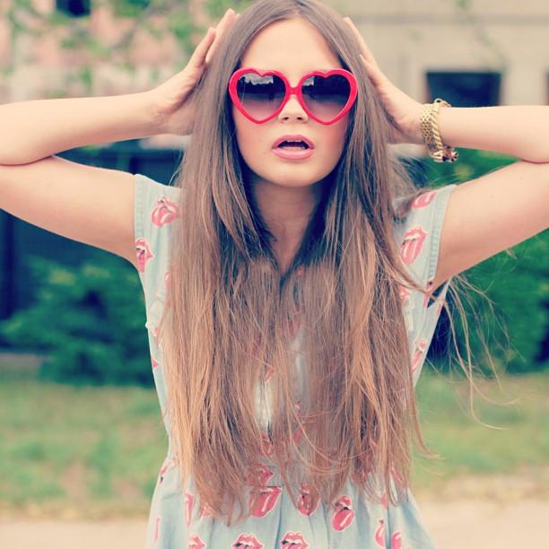 Cute Womens Lolita Sweet Heart Shape Sunglasses