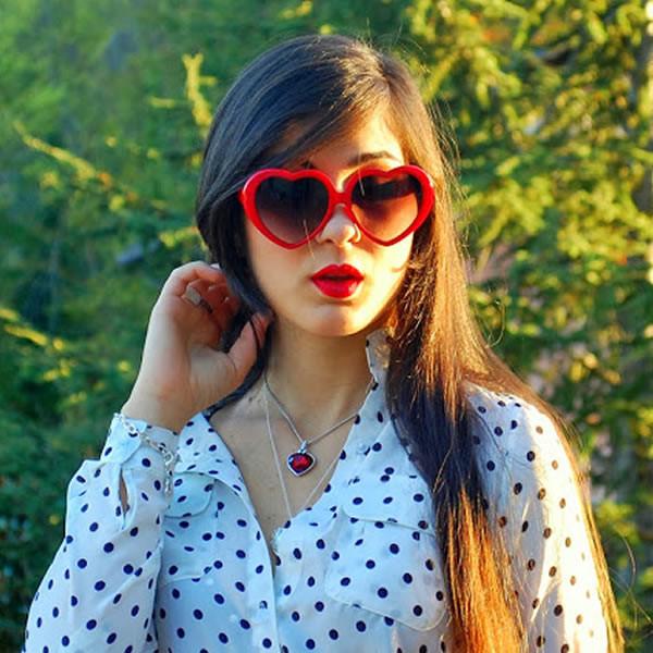Cute Womens Lolita Sweet Heart Shape Sunglasses