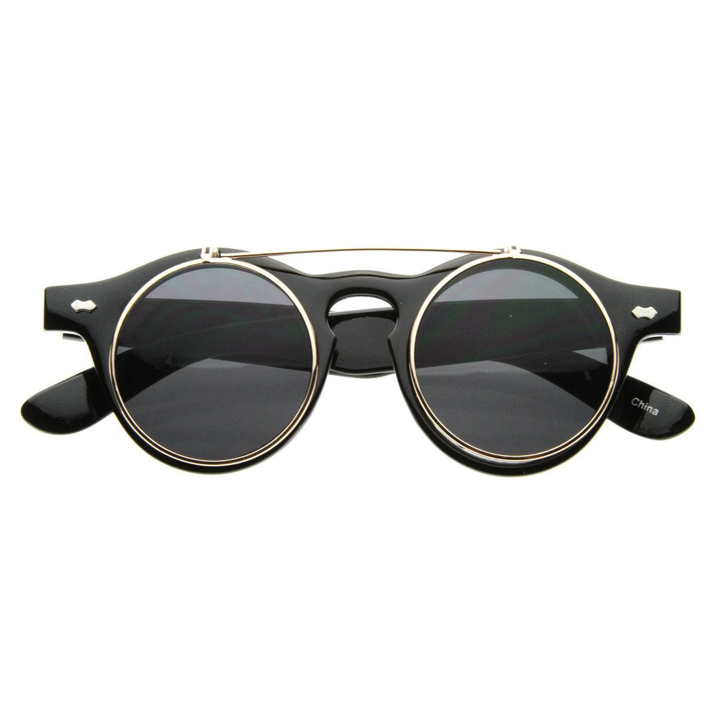 Vintage Retro Steampunk Round Flip Up Clear Lens Glasses