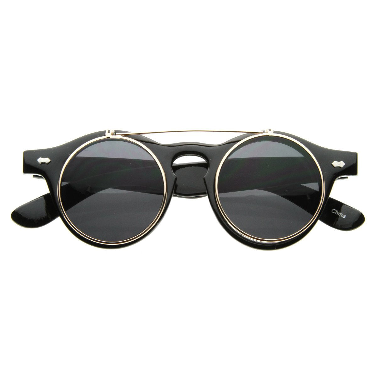 Vintage Retro Steampunk Round Flip Up Clear Lens Glasses