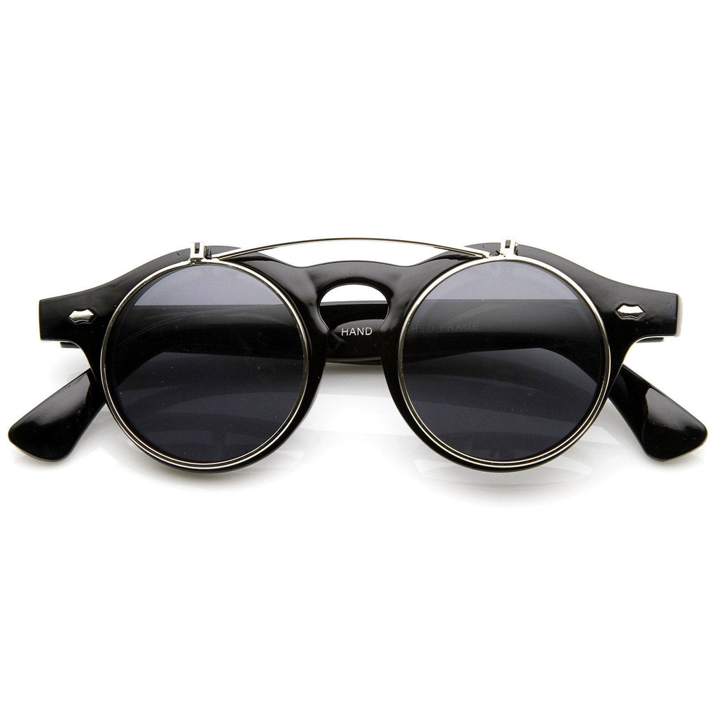 Vintage Retro Steampunk Round Flip Up Clear Lens Glasses