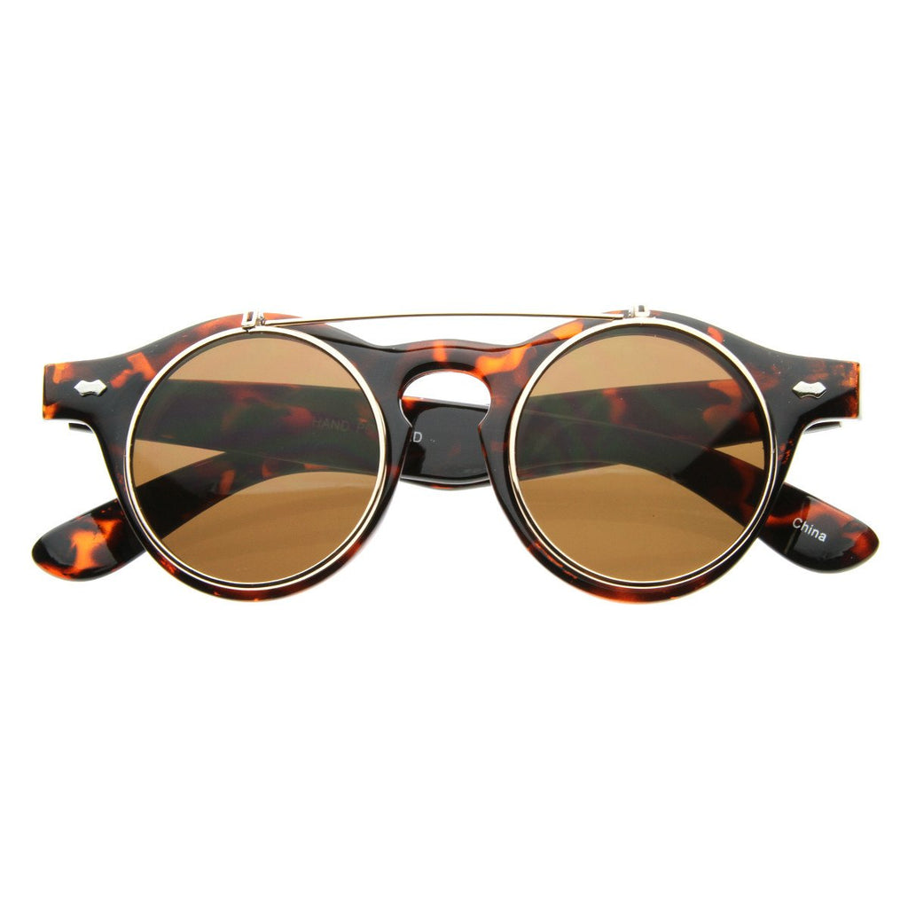 Vintage Retro Steampunk Round Flip Up Clear Lens Glasses
