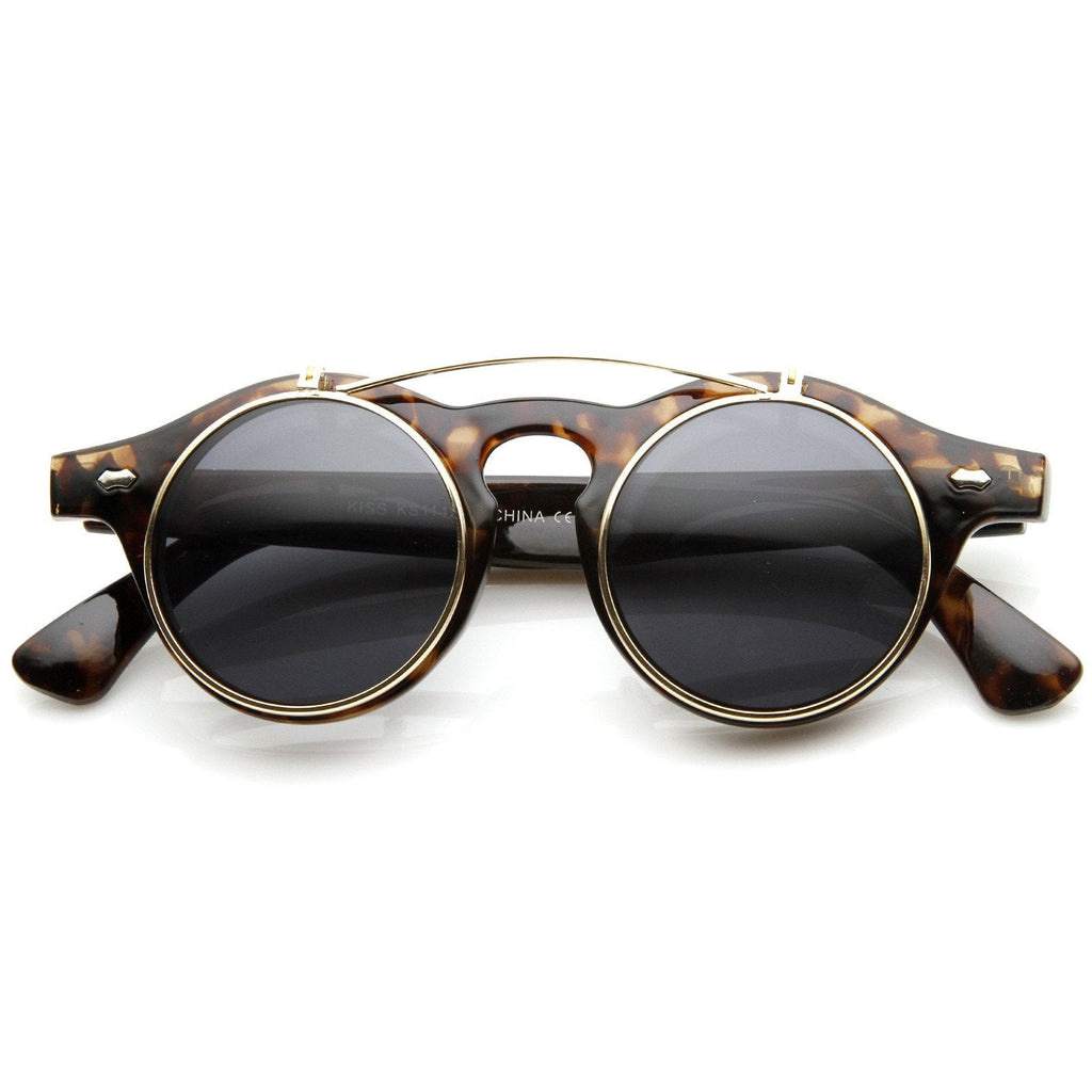 Vintage Retro Steampunk Round Flip Up Clear Lens Glasses