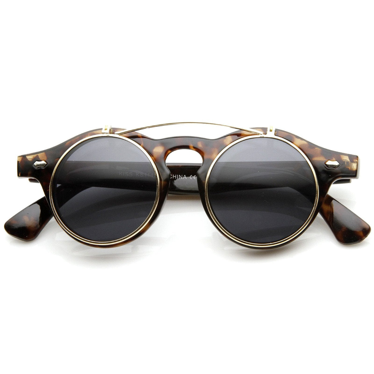 Vintage Retro Steampunk Round Flip Up Clear Lens Glasses
