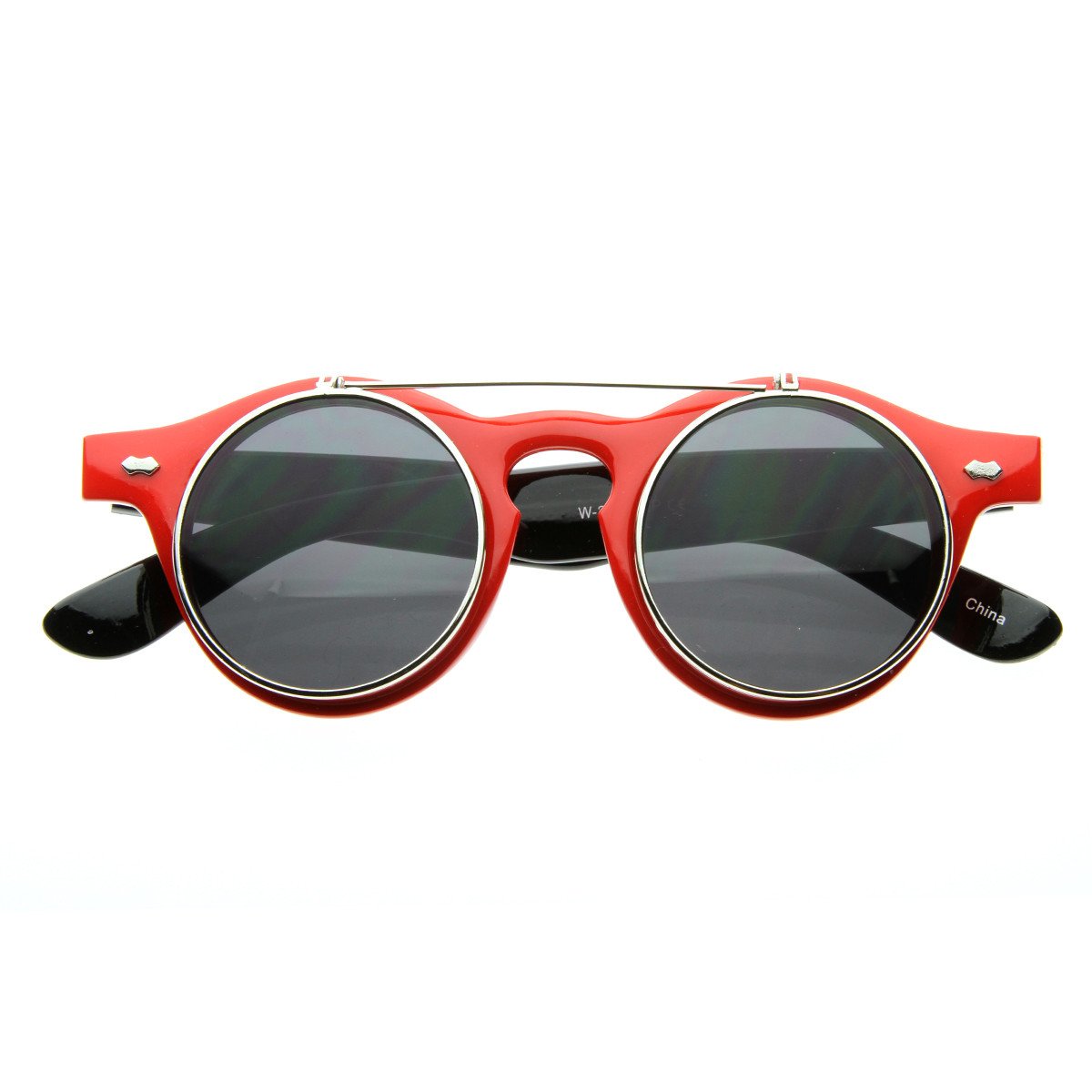 Vintage Retro Steampunk Round Flip Up Clear Lens Glasses
