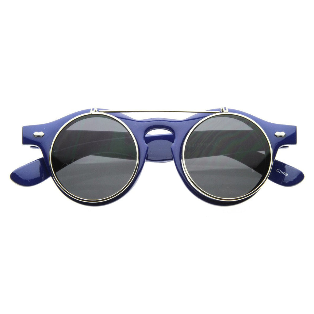 Vintage Retro Steampunk Round Flip Up Clear Lens Glasses