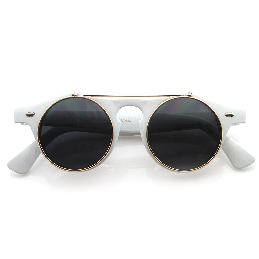 Vintage Retro Steampunk Round Flip Up Clear Lens Glasses