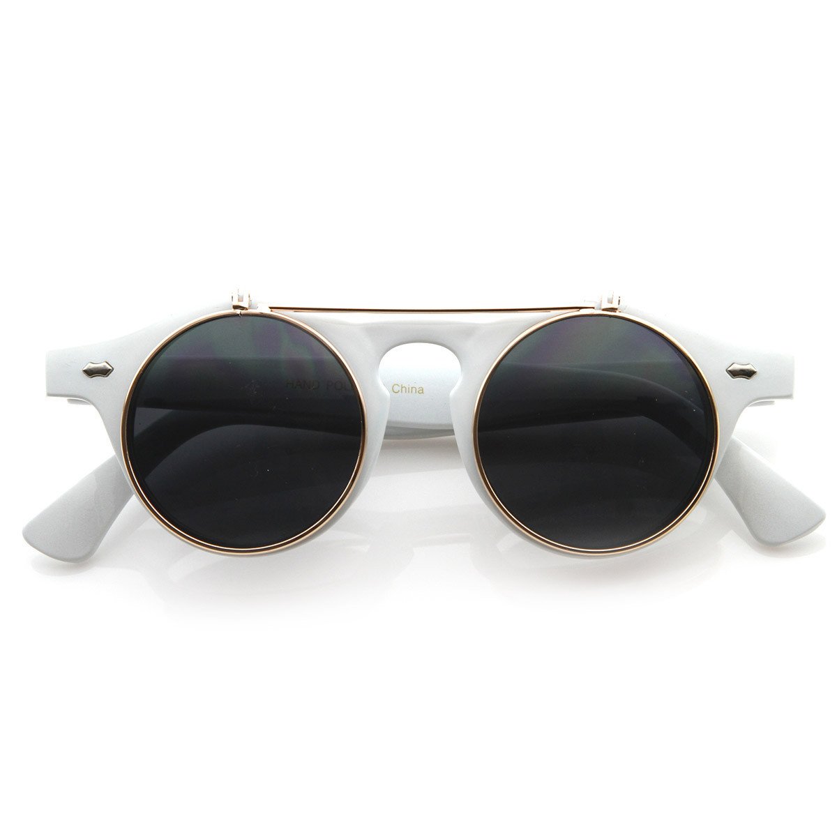 Vintage Retro Steampunk Round Flip Up Clear Lens Glasses