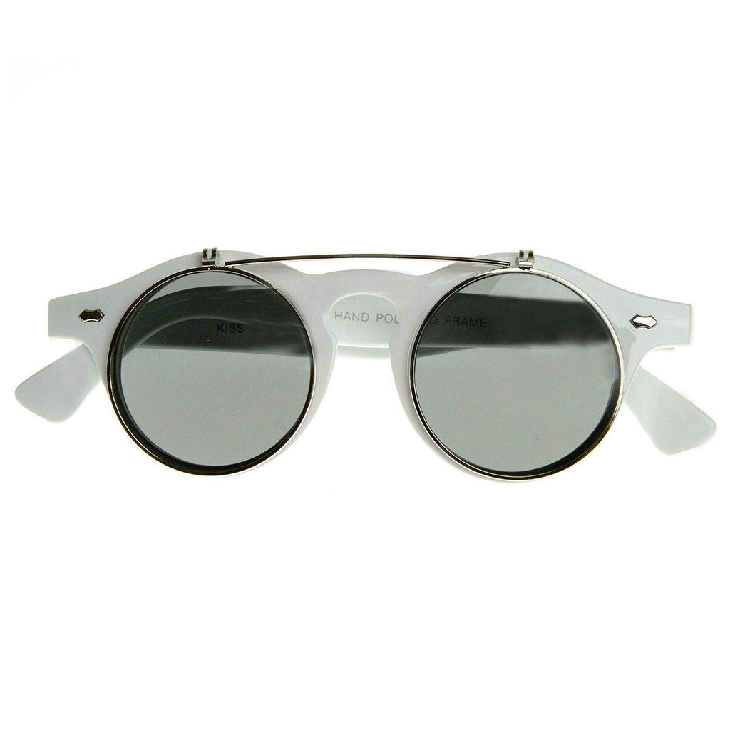 Vintage Retro Steampunk Round Flip Up Clear Lens Glasses