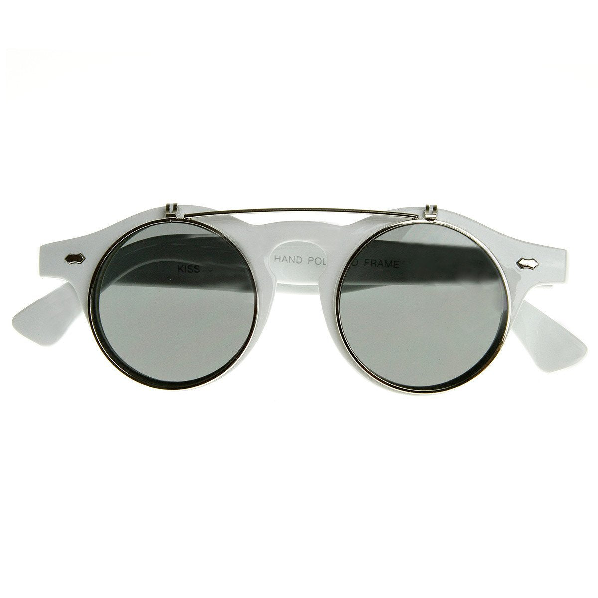 Vintage Retro Steampunk Round Flip Up Clear Lens Glasses