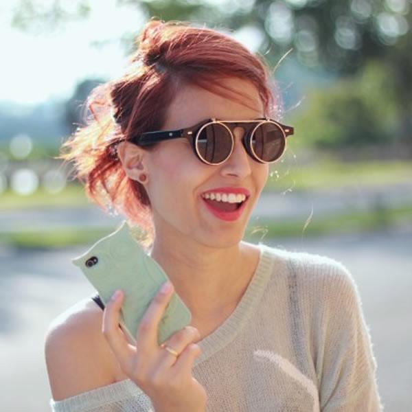 Vintage Retro Steampunk Round Flip Up Clear Lens Glasses