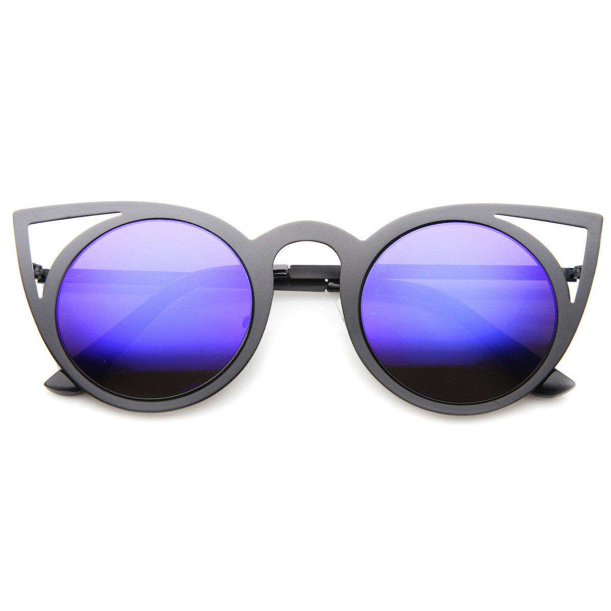 Women's Laser Cut Round Metal Mirrored Lens Sunglasses