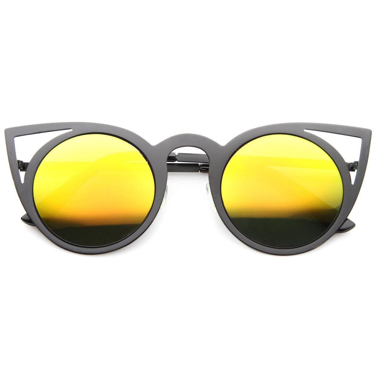 Women's Laser Cut Round Metal Mirrored Lens Sunglasses