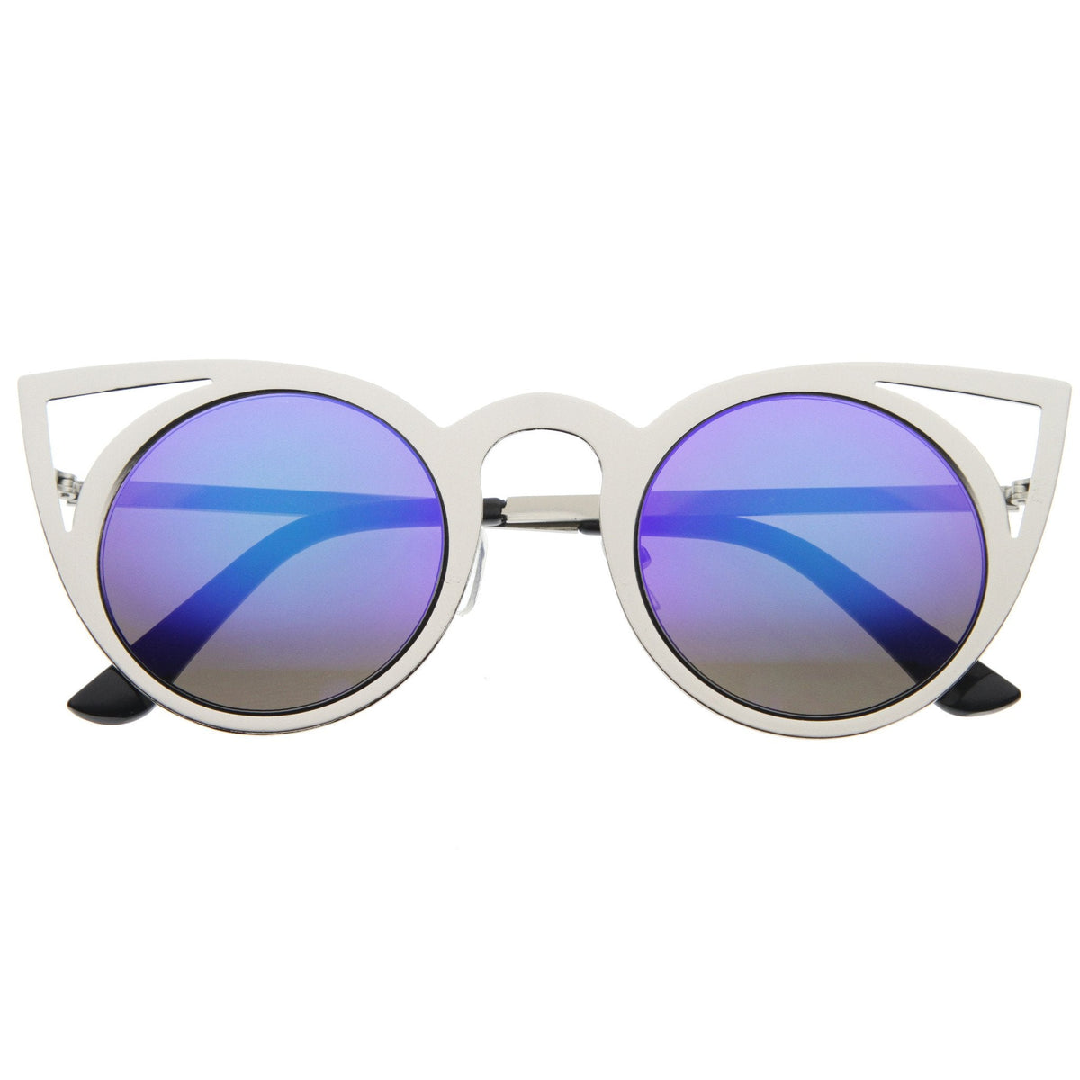 Women's Laser Cut Round Metal Mirrored Lens Sunglasses