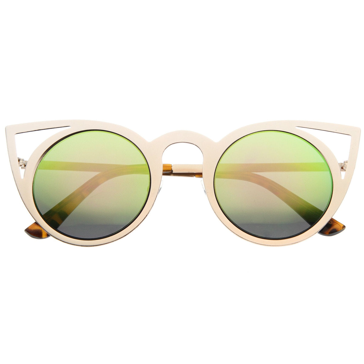 Women's Laser Cut Round Metal Mirrored Lens Sunglasses