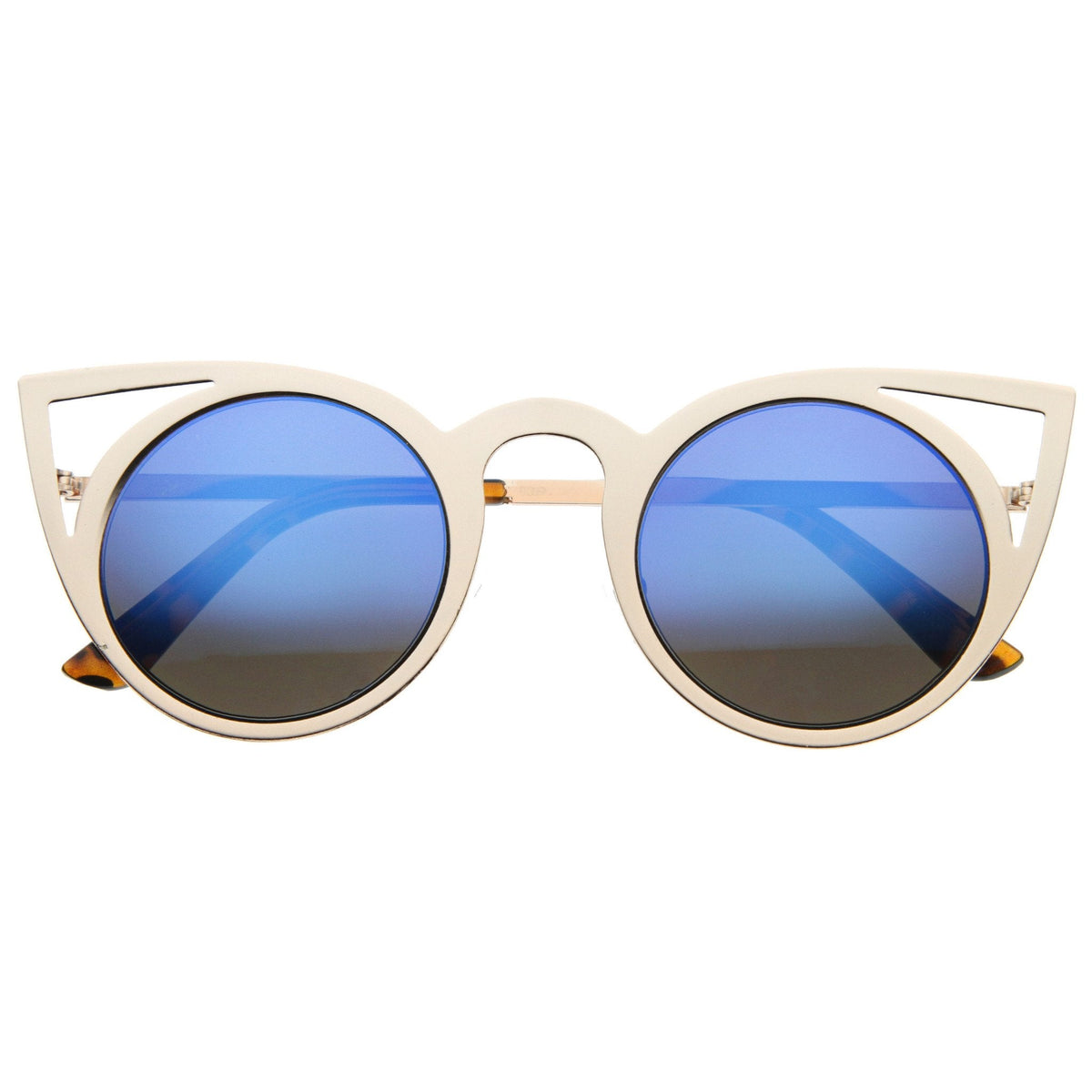 Women's Laser Cut Round Metal Mirrored Lens Sunglasses