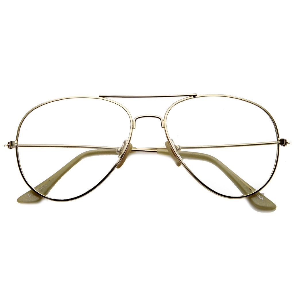 Retro Full Metal Aviator Dapper Clear Lenses Glasses