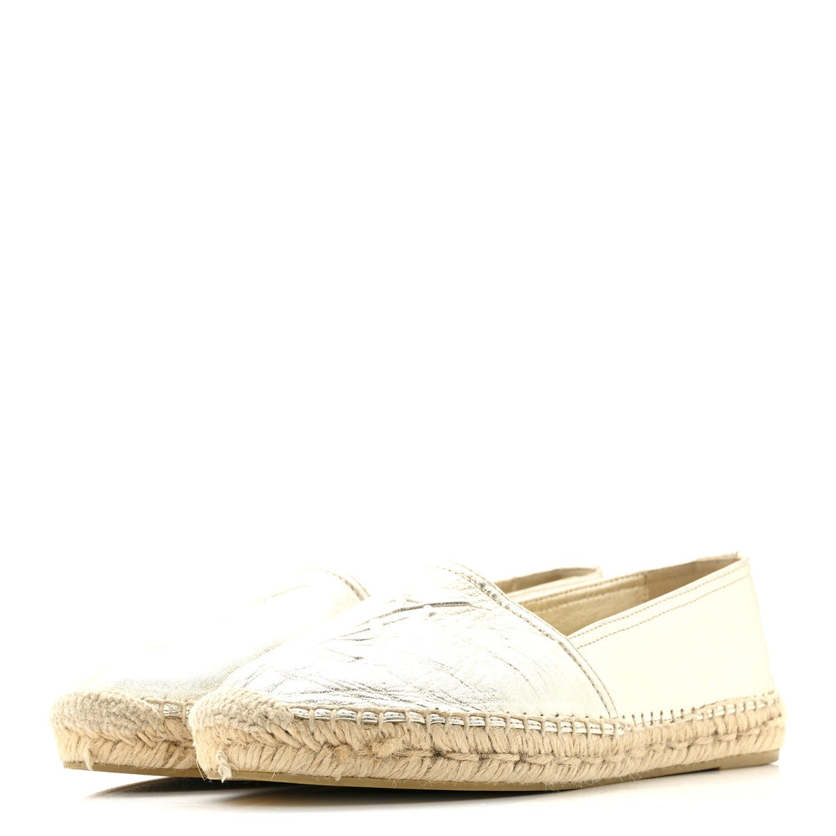 Metallic Lambskin Monogram Espadrilles 38 Platino