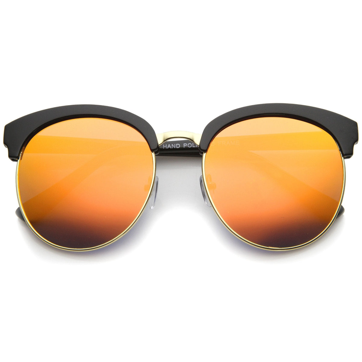 Oversize Round Horned Rim Half Frame Mirror Lens Sunglasses