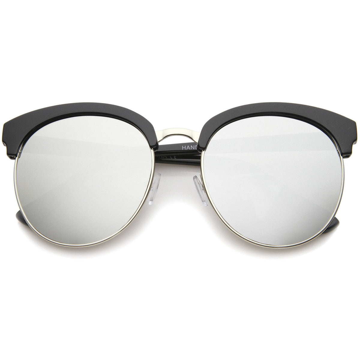 Oversize Round Horned Rim Half Frame Mirror Lens Sunglasses