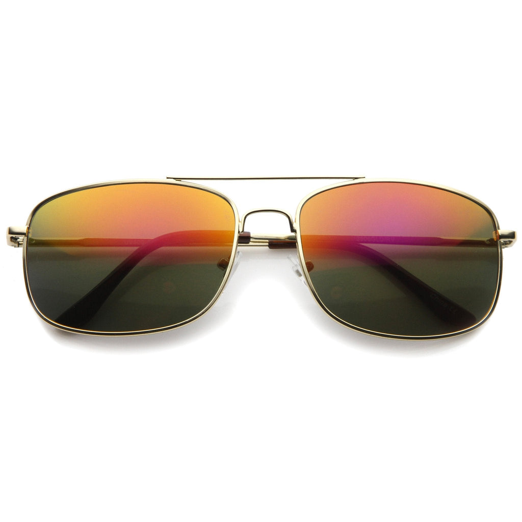 Men's Sports Square Gold Metal Mirrored Lens Aviator Sunglasses A026