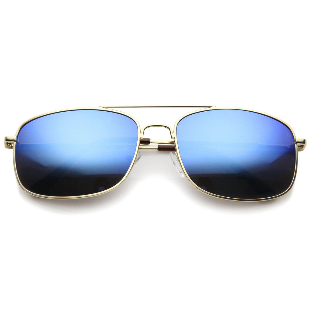 Men's Sports Square Gold Metal Mirrored Lens Aviator Sunglasses A026