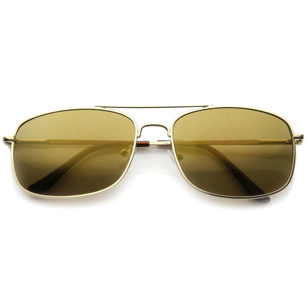 Men's Sports Square Gold Metal Mirrored Lens Aviator Sunglasses A026