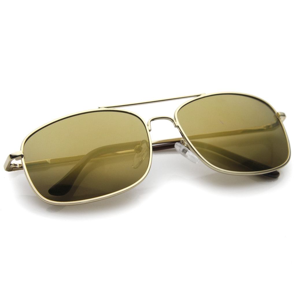 Men's Sports Square Gold Metal Mirrored Lens Aviator Sunglasses A026