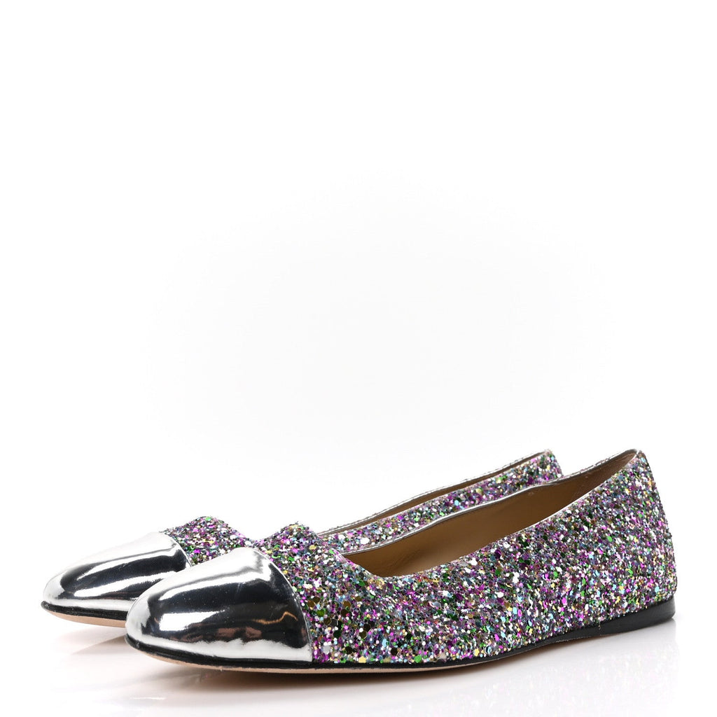 Patent Calfskin Coarse Glitter Confetti Watson Flats 36 Silver Multicolor