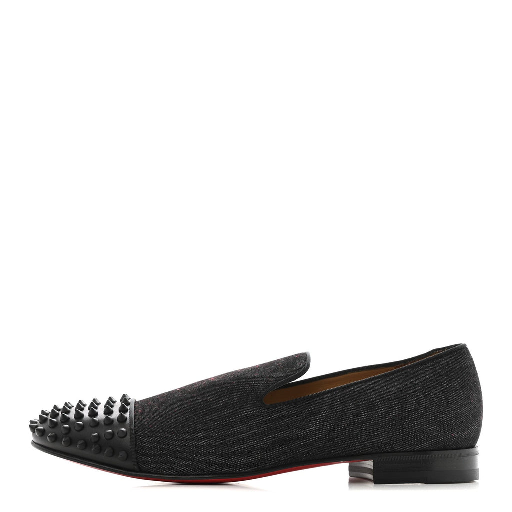 Mens Matte Denim Spooky Spike Flat Loafers 45 Black