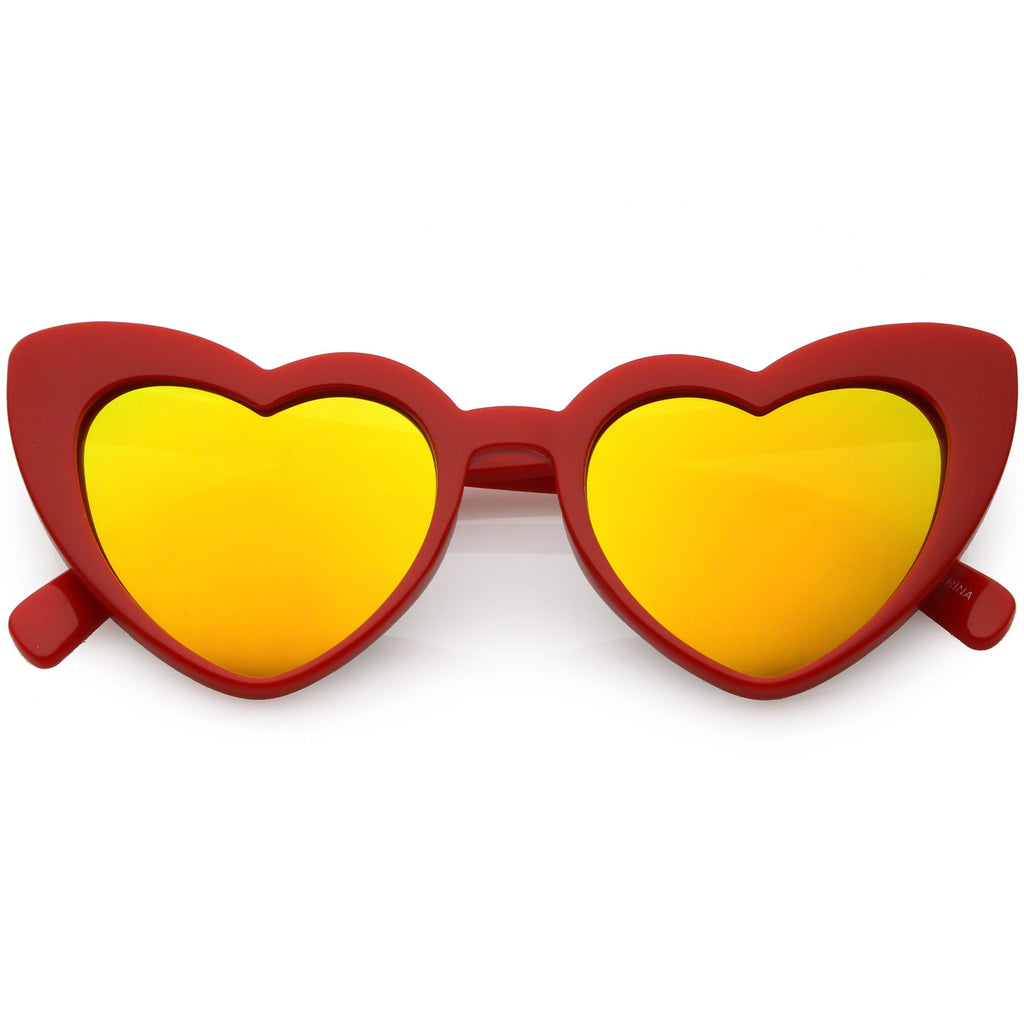 Women's Oversize Cat Eye Heart Shape Mirrored Lens Sunglasses C515