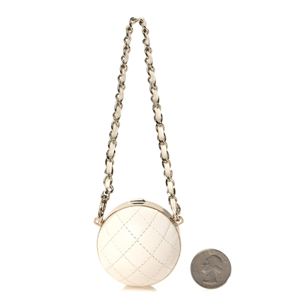 Lambskin Quilted Sphere Mini Bag Charm Beige