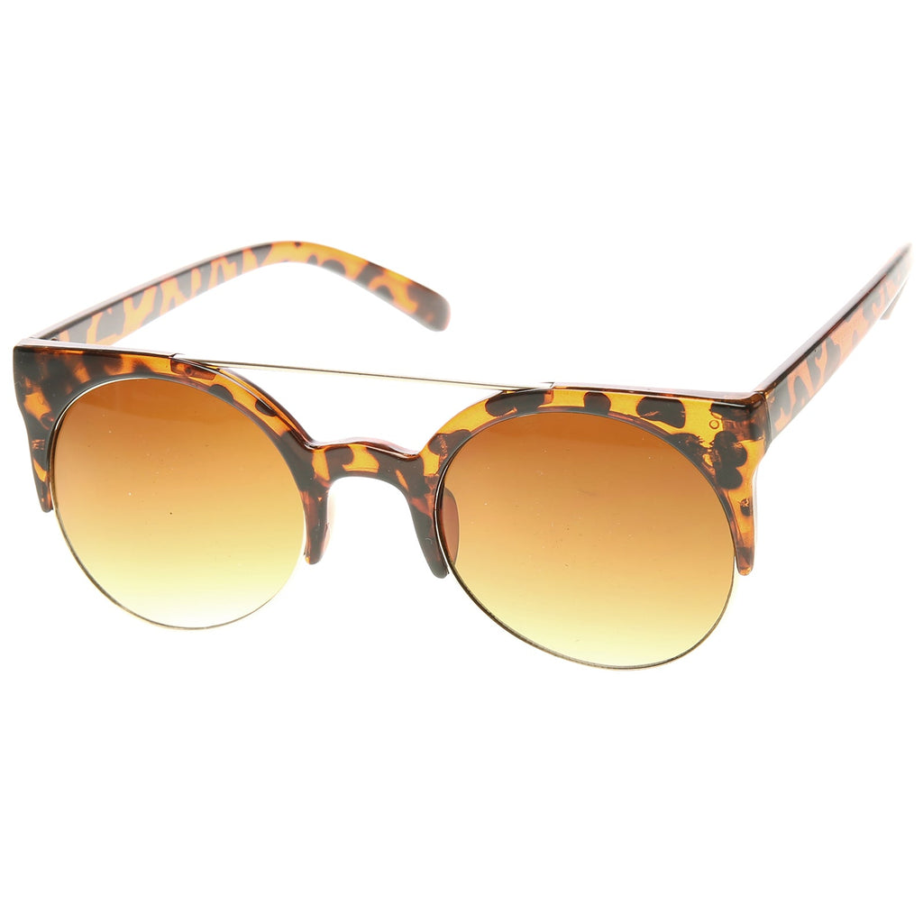 Hip Swag Double Bridge Super Round Half Frame Cat Eye Sunglasses 8921