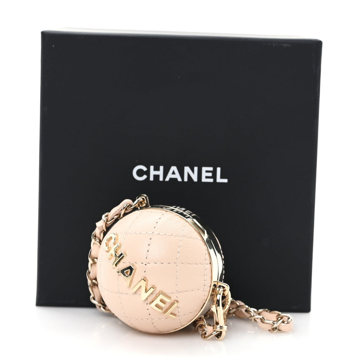 Lambskin Quilted Sphere Mini Bag Charm Beige