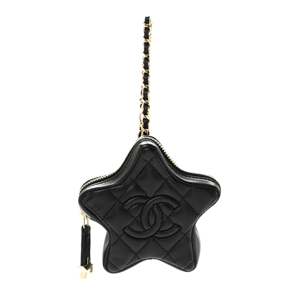 Lambskin Quilted Walk of Fame Star Bag Charm Black