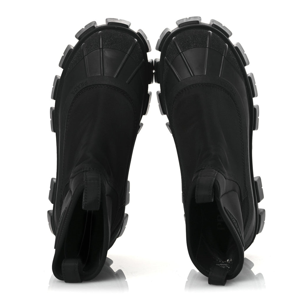 Re-Nylon Gabardine Rubber Triangle Logo Womens Monolith 55mm Ankle Boots 38 Black