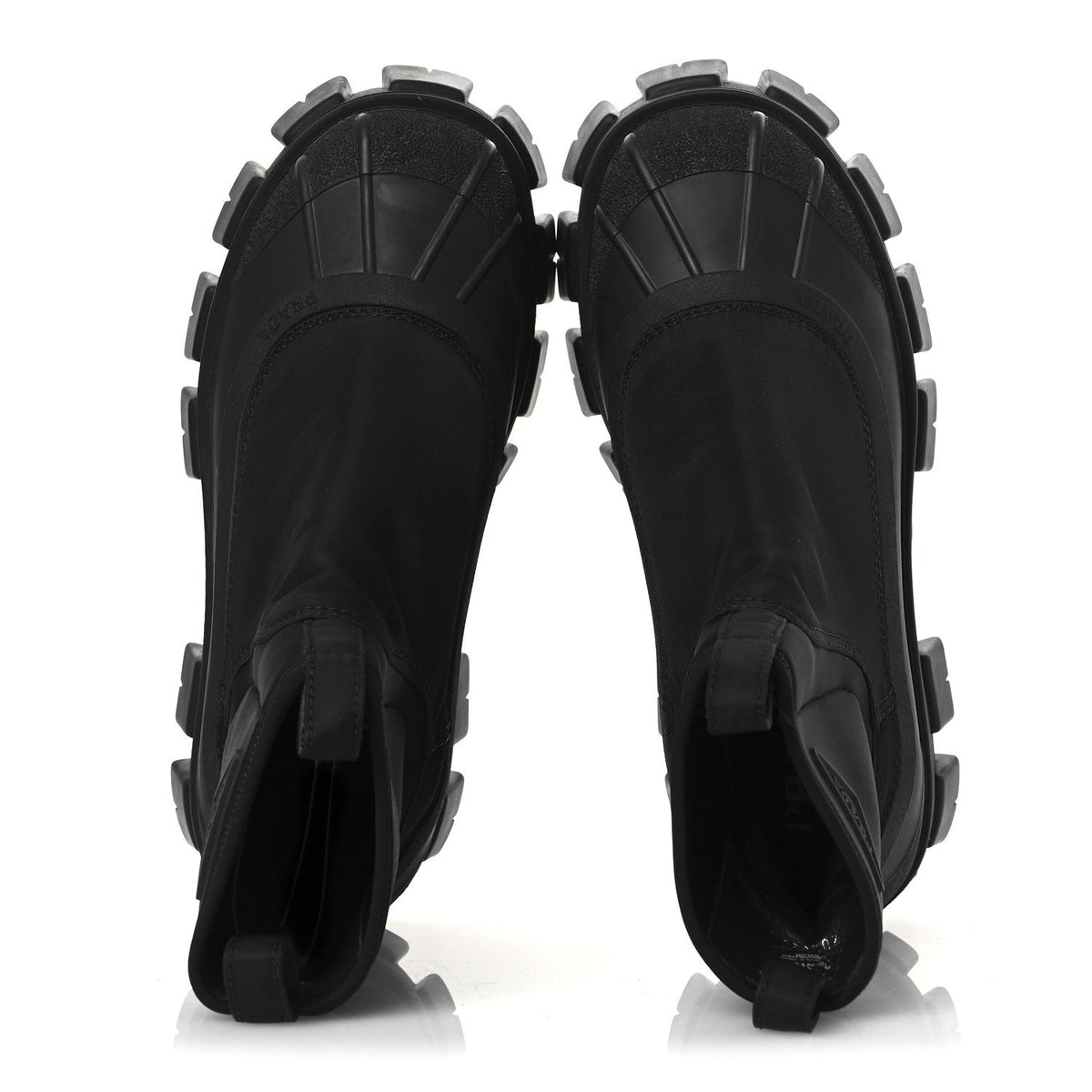 Re-Nylon Gabardine Rubber Triangle Logo Womens Monolith 55mm Ankle Boots 38 Black