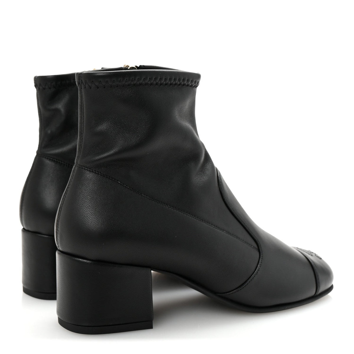 Stretch Lambskin Cap Toe CC Short Boots 35 Black
