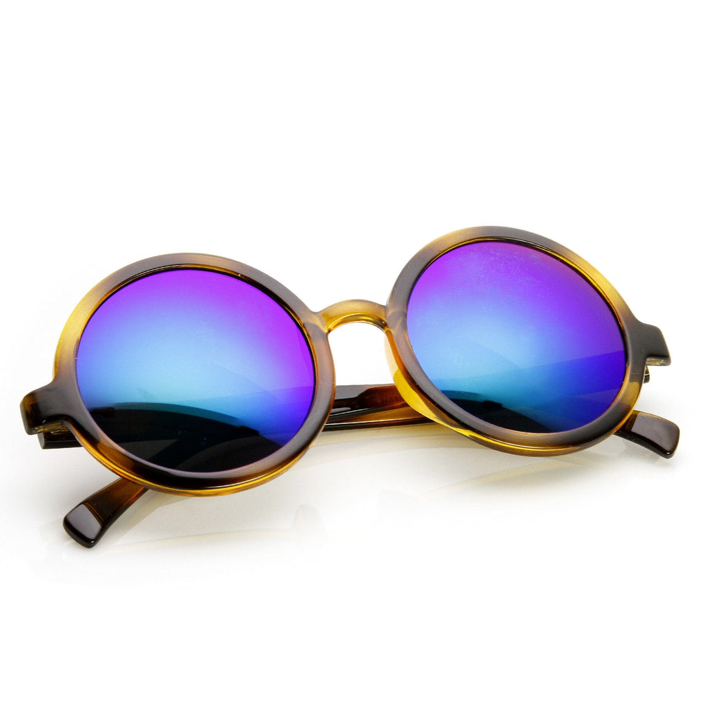 Retro Round Classic Flash Mirrored Lens Sunglasses 9311