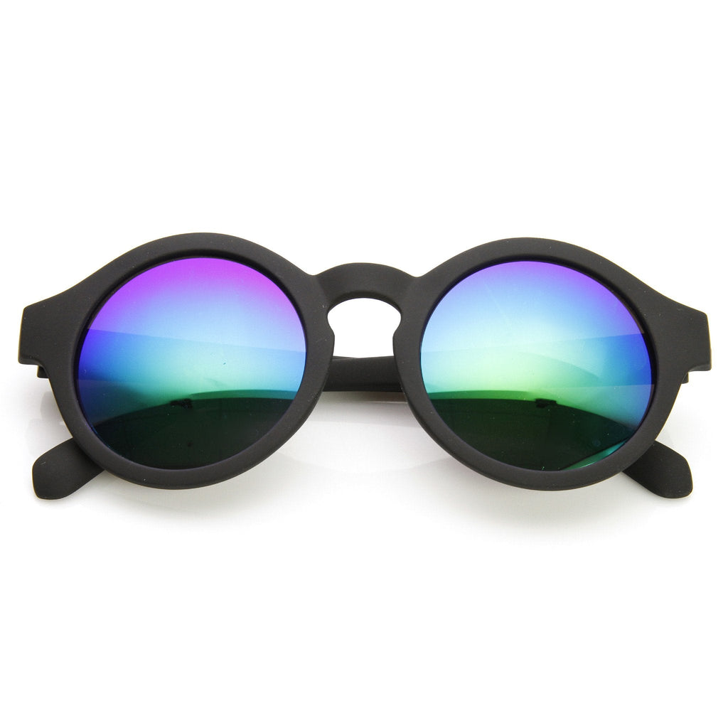 Retro Flash Mirrored Lens Keyhole Round Sunglasses 9312
