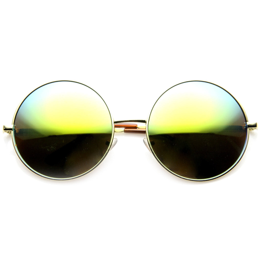 Women's Retro Metal Oversize Mirror Lens Sunglasses