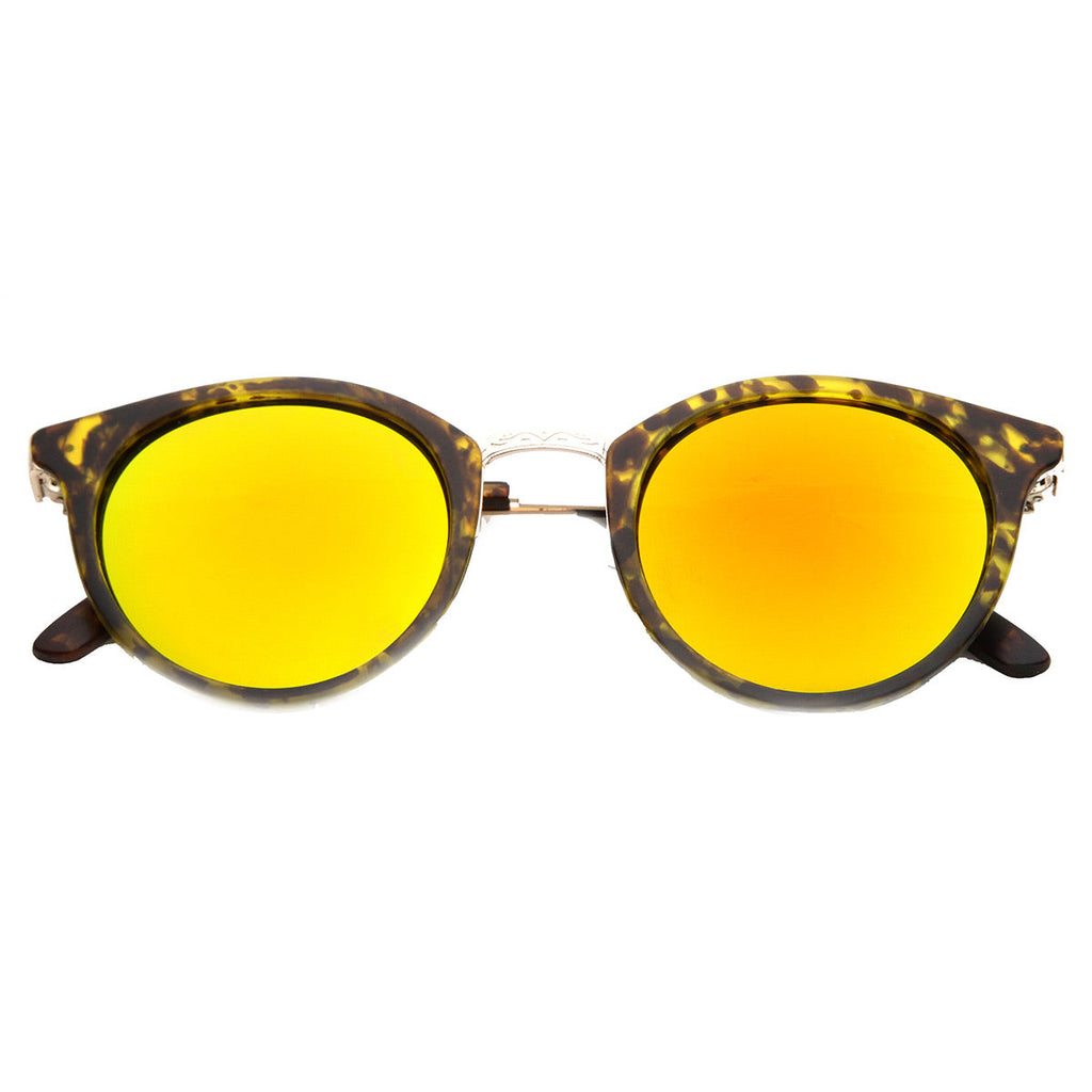 Retro European Round Horned Rim Mirror Lens Sunglasses 9650