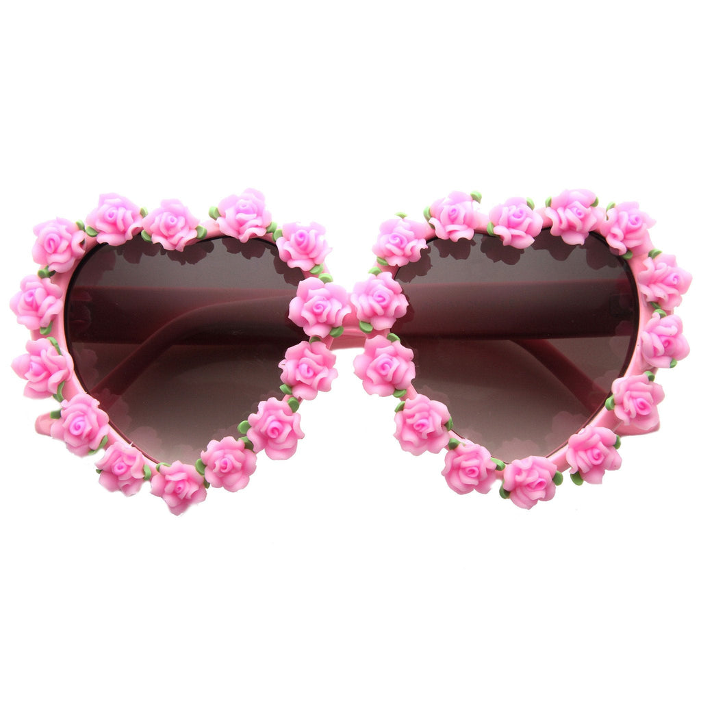 Womens Heart Shaped Flower Adorned Oversize Sunglasses 9197