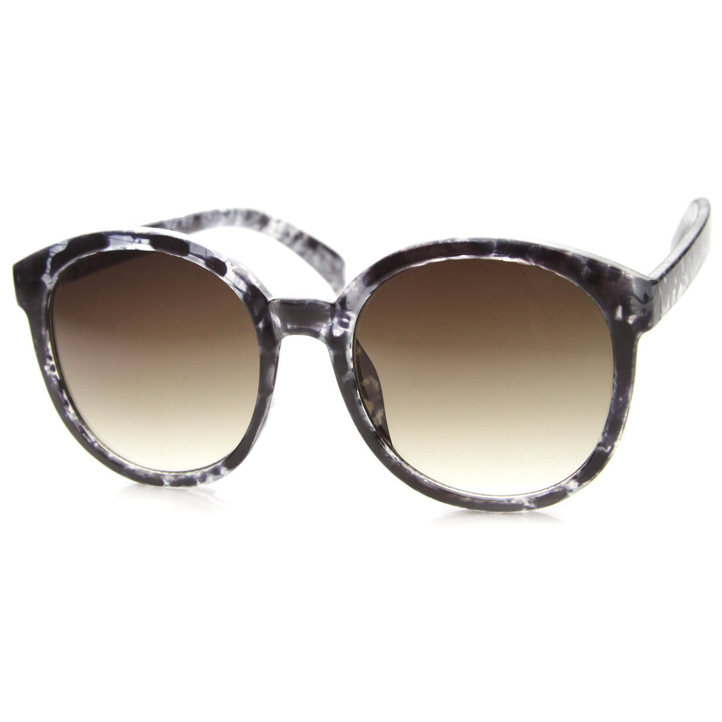 Women's Oversize Round Horned Rim Marble Sunglasses 9970